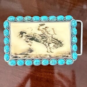Faux Turquoise Cowboy Belt Buckle